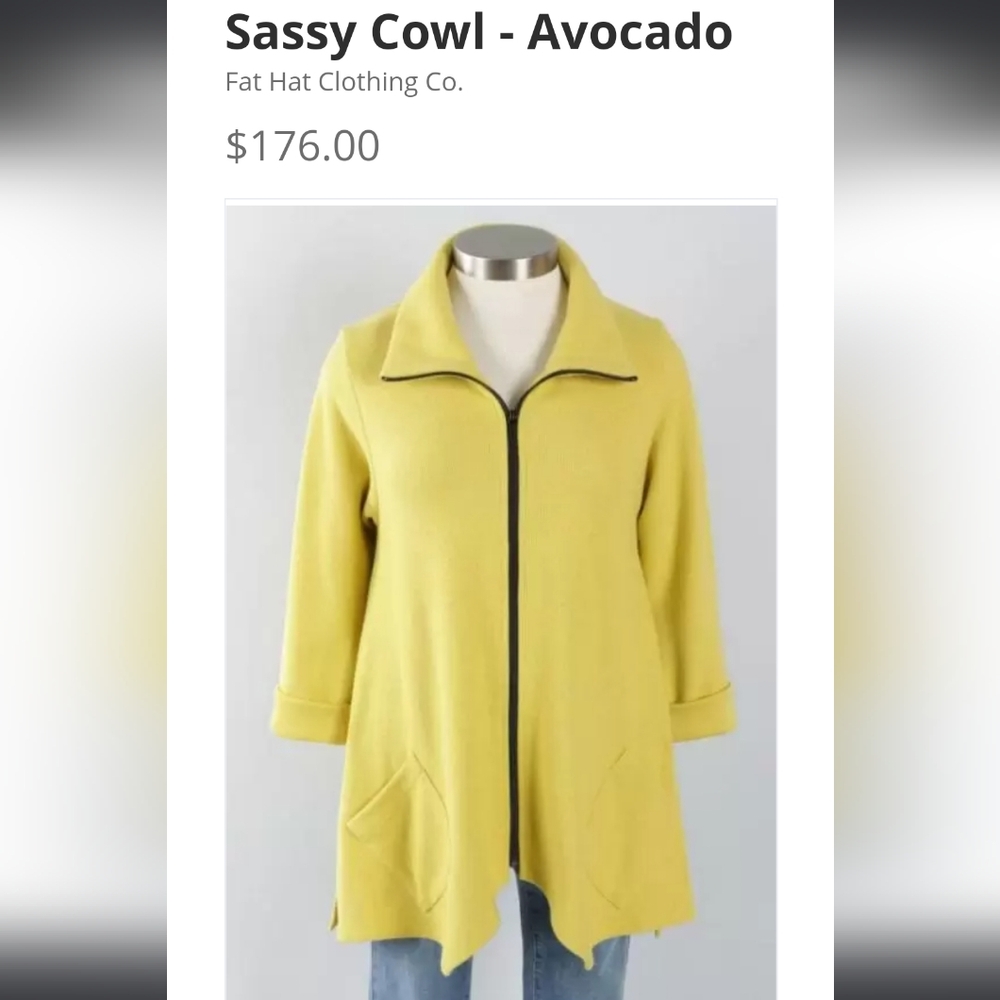 Fat Hat Clothing Co. Sassy Cowl- Avocado - Green Flowy Collared Zip-Up Jacket